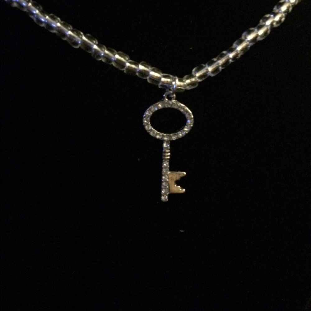 Silvertone Rhinestone Key Necklace - Picture 2 of 3